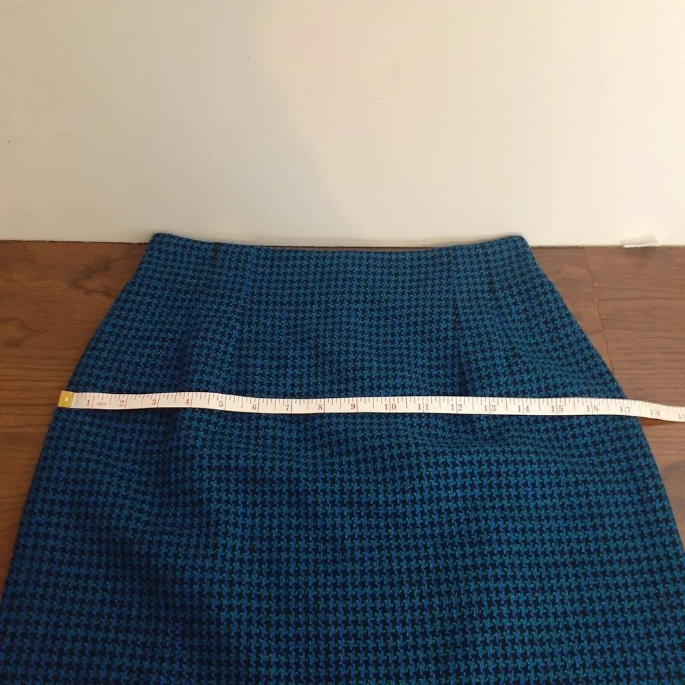 Vintage Norton McNaughton Pencil Skirt 6P Wool Blend Houndstooth Blue Black